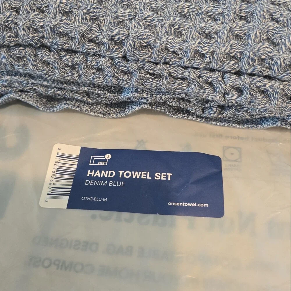 Onsen Supima Waffle Hand Towels Set of 2 Denim Blue 18